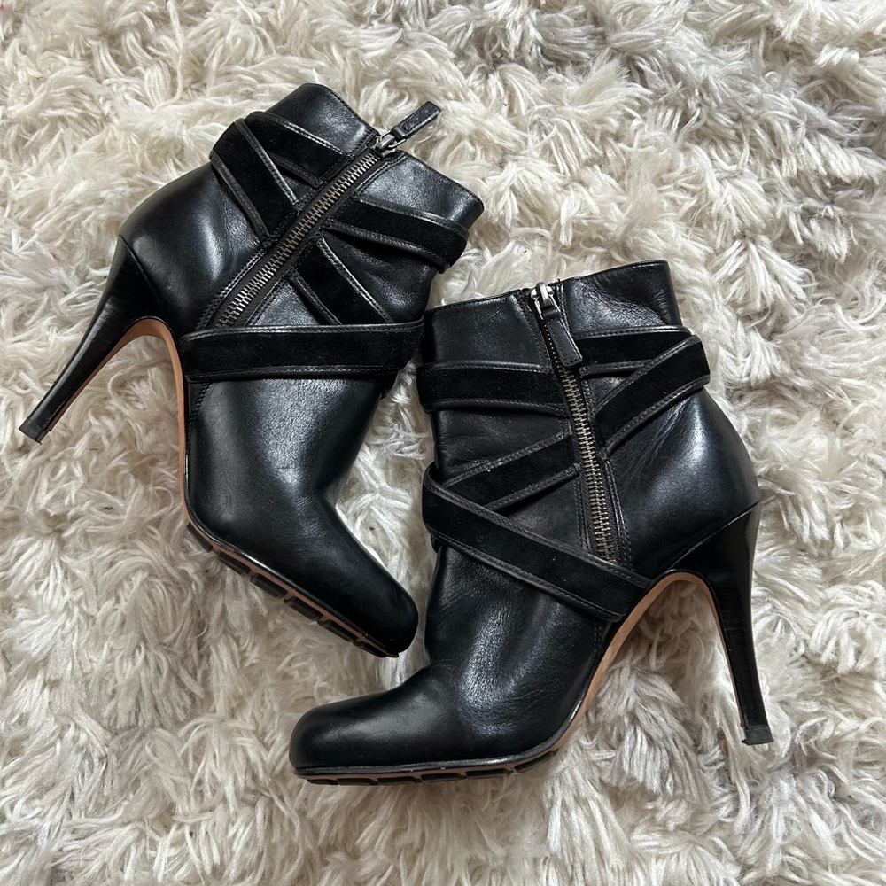 Cole Haan Black Leather Strappy Stiletto Ankle Boots